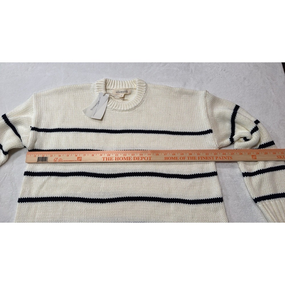 Ellsworth & Ivey Sweater Women's Medium Elena Crewneck Sweater Ivory/Navy 0009 - Picture 8 of 10